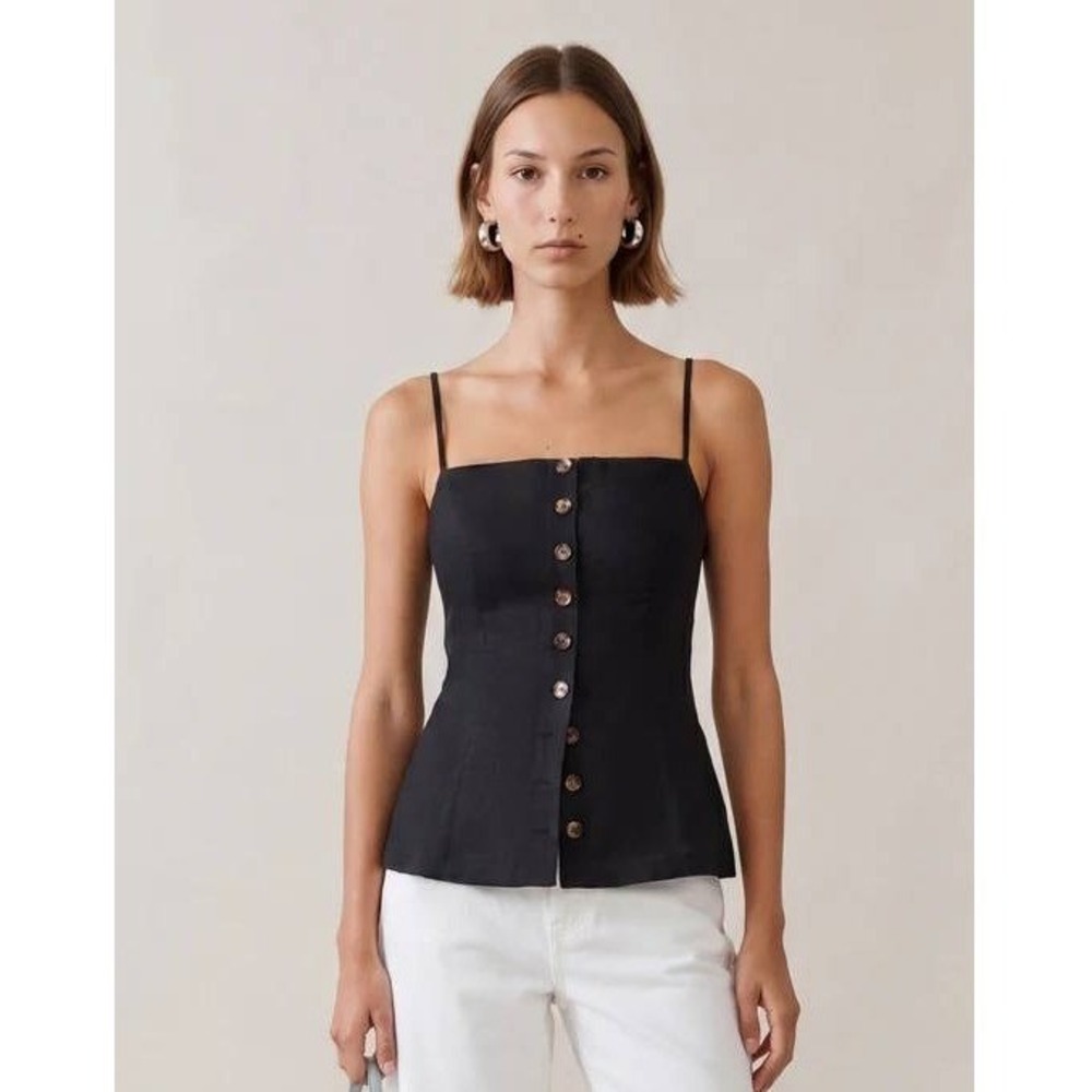 NWT Kourt Cecille Linen Top in Black - Size 6